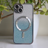 Zaščitni etui Glitter modri MagSafe srebrni rob Apple iPhone 13 Pro (6.1) - prozorni