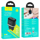 Hišni / zidni polnilec Hoco N24 - hitri polnilec 1xUSB Type-C PD 20W - črni