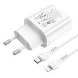 Hišni / zidni polnilec Hoco N22 Jetta - hitri polnilec 1xUSB Type-C PD 25W + podatkovni / polnilni kabel Type C - beli