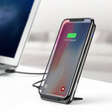 Qi univerzalni brezžični polnilec Baseus s podstavkom + kabel C tip (WXHSD-01) črni - mobiline.si
