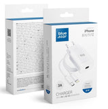 Hišni / zidni polnilec BlueStar 3A - hitri polnilec 1xUSB Type-C PD&QC 4.0 + podatkovni / polnilni kabel Apple Lightning - beli - mobiline.si
