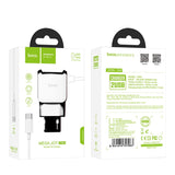 Hišni / zidni 2x USB polnilec Hoco C59A Mega joy + podatkovni / polnilni kabel USB Type-C - beli