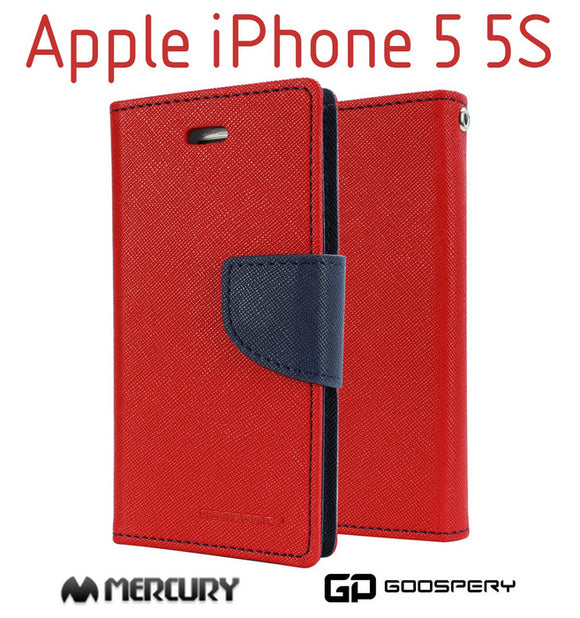 Preklopni ovitek / etui / zaščita Mercury Fancy Diary Case za Apple iPhone SE / iPhone 5S / iPhone 5 - rdeči & modri - mobiline.si